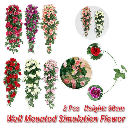 2PCS Artificial Rose Flower Garland Hanging Vine Home Wall Decor Fake Rattan - Purple - Mekamart Australia