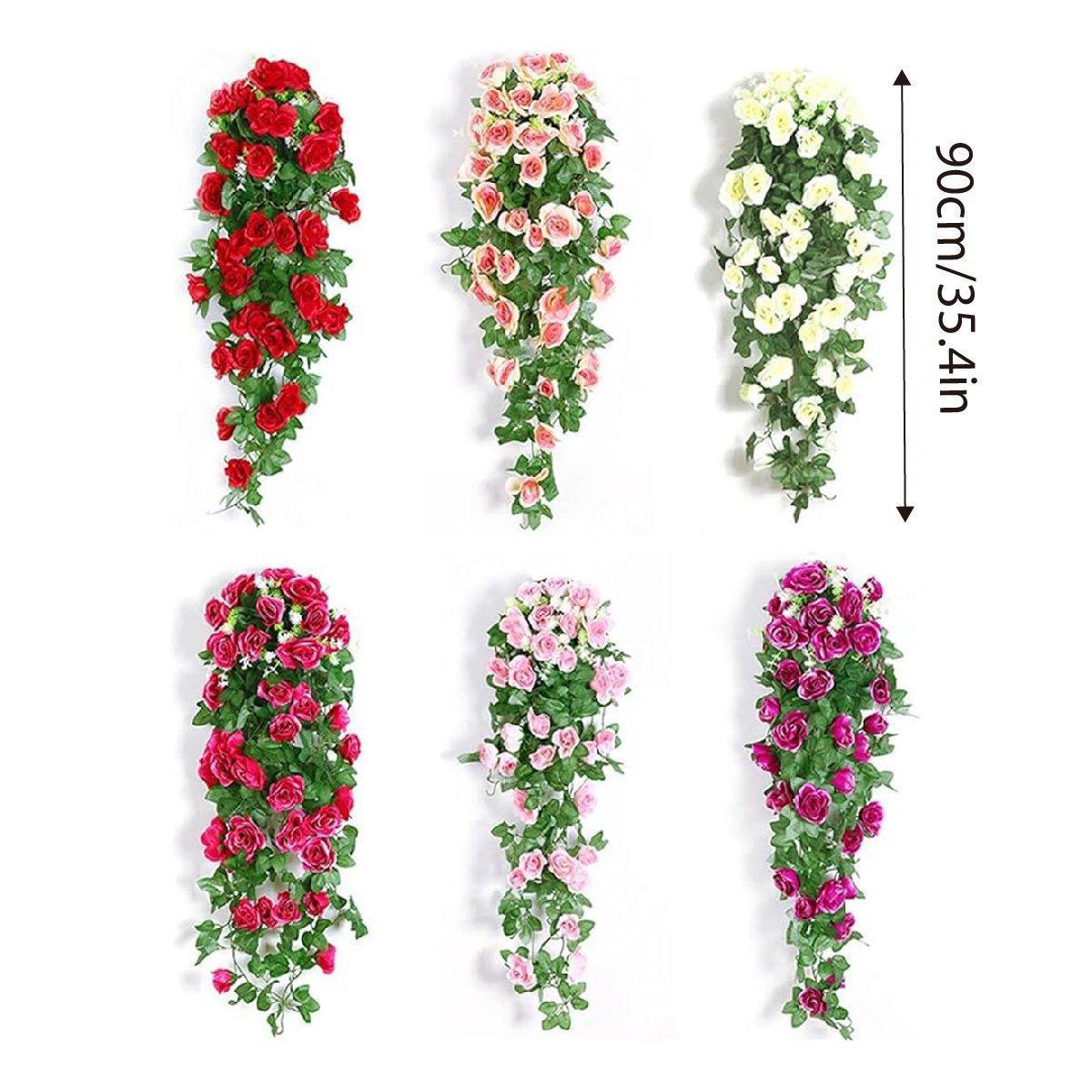 2PCS Artificial Rose Flower Garland Hanging Vine Home Wall Decor Fake Rattan - Purple - Mekamart Australia