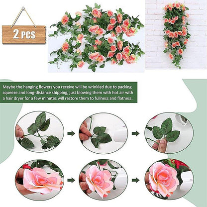 2PCS Artificial Rose Flower Garland Hanging Vine Home Wall Decor Fake Rattan - Purple - Mekamart Australia