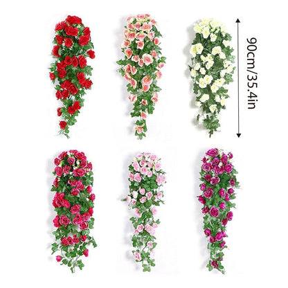 2PCS Artificial Rose Flower Garland Hanging Vine Home Wall Decor Fake Rattan - Red - Mekamart Australia