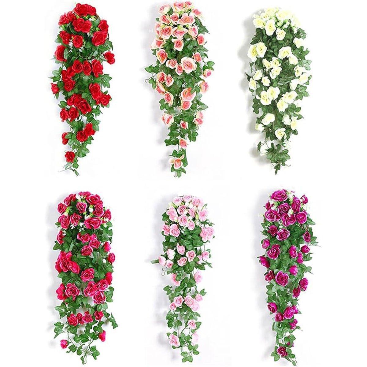 2PCS Artificial Rose Flower Garland Hanging Vine Home Wall Decor Fake Rattan - White - Mekamart Australia