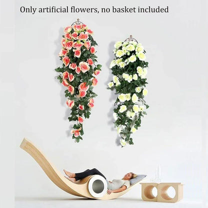 2PCS Artificial Rose Flower Garland Hanging Vine Home Wall Decor Fake Rattan - White - Mekamart Australia
