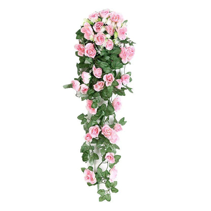2PCS Artificial Rose Flower Garland Hanging Vine Home Wall Decor Fake Rattan - White - Mekamart Australia