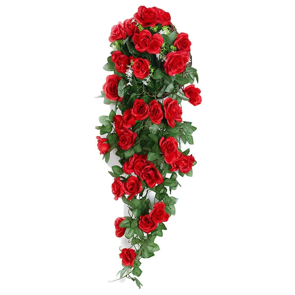 2PCS Artificial Rose Flower Garland Hanging Vine Home Wall Decor Fake Rattan - White - Mekamart Australia