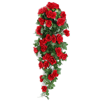 2PCS Artificial Rose Flower Garland Hanging Vine Home Wall Decor Fake Rattan - White - Mekamart Australia