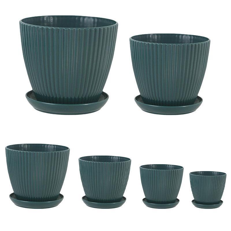 6PCS Simple Plastic Round Plant Pots Vertical Stripes Flower Pot Green Gardening - Green - Mekamart Australia