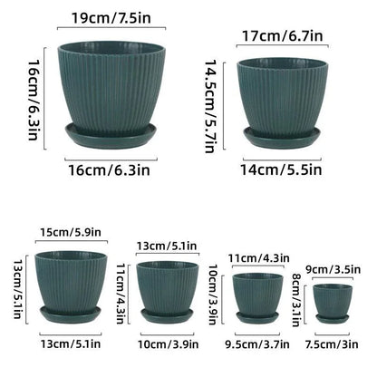 6PCS Simple Plastic Round Plant Pots Vertical Stripes Flower Pot Green Gardening - White - Mekamart Australia