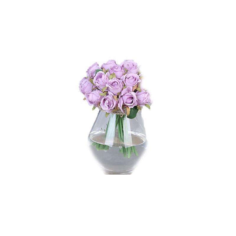 12 Heads Silk Rose Artificial Flowers Fake Bouquet - White+blue - Mekamart Australia