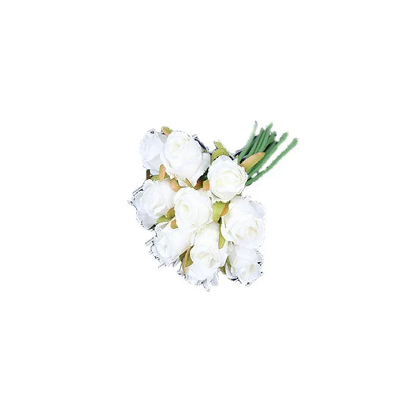 12 Heads Silk Rose Artificial Flowers Fake Bouquet - White+blue - Mekamart Australia