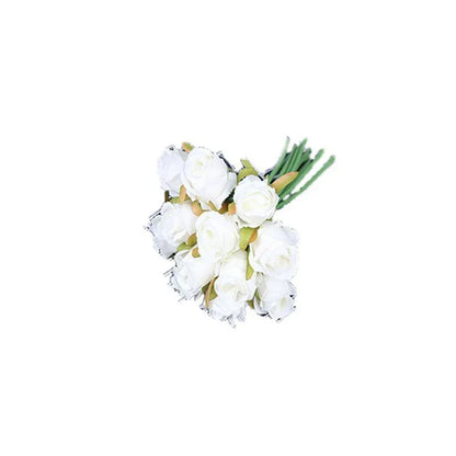 12 Heads Silk Rose Artificial Flowers Fake Bouquet - White+blue - Mekamart Australia