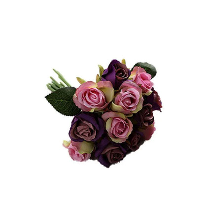 12 Heads Silk Rose Artificial Flowers Fake Bouquet - White+blue - Mekamart Australia