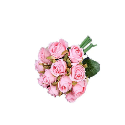 12 Heads Silk Rose Artificial Flowers Fake Bouquet - Champagne - Mekamart Australia