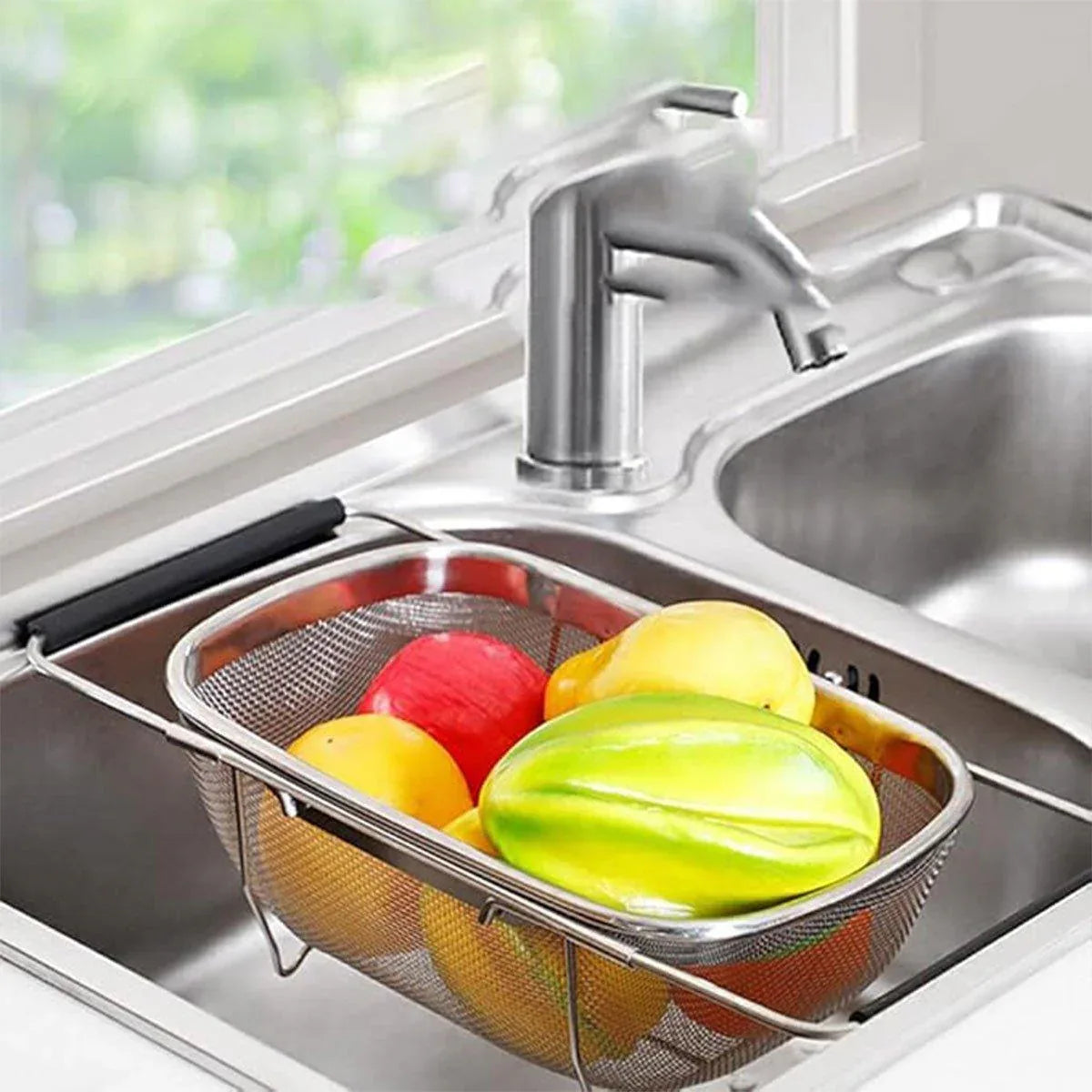 Stainless Steel Telescopic Sink Basket Multi Purpose Fruit Vegetable Strainer - Mekamart Australia
