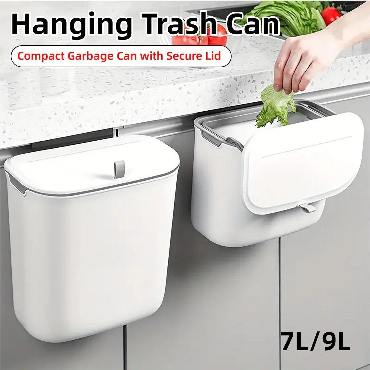 Wall Mounted Hanging Wastebasket with Sliding Lid for Kitchen and Bathroom Use - 9L - Mekamart Australia