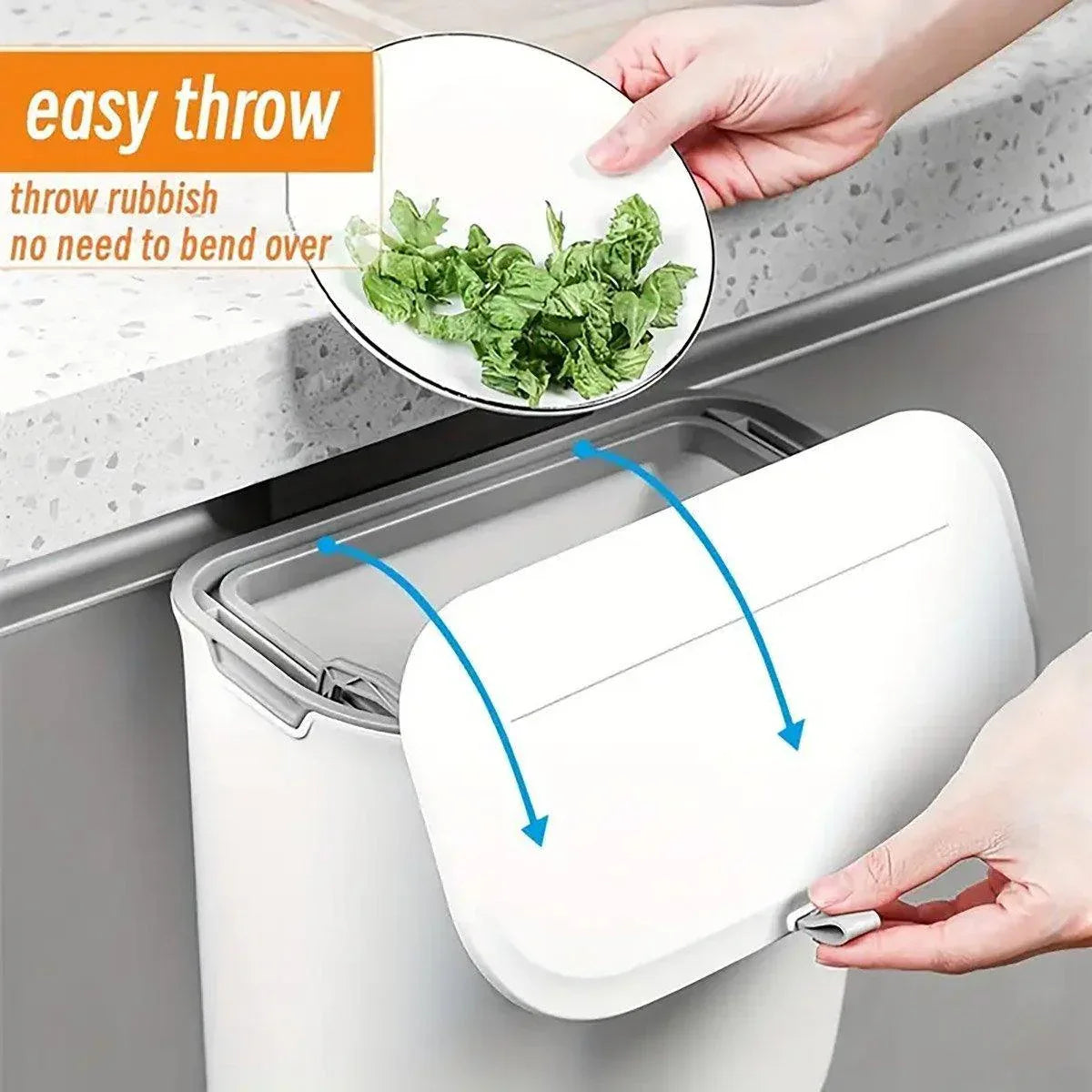 Wall Mounted Hanging Wastebasket with Sliding Lid for Kitchen and Bathroom Use - 9L - Mekamart Australia
