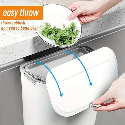 Wall Mounted Hanging Wastebasket with Sliding Lid for Kitchen and Bathroom Use - 9L - Mekamart Australia