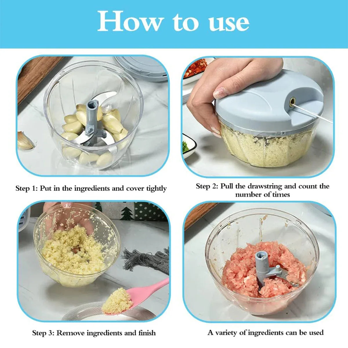 500ml Manual Meat Mincer Garlic Chopper Rotate Garlic Press Crusher Vegetable - Green - Mekamart Australia