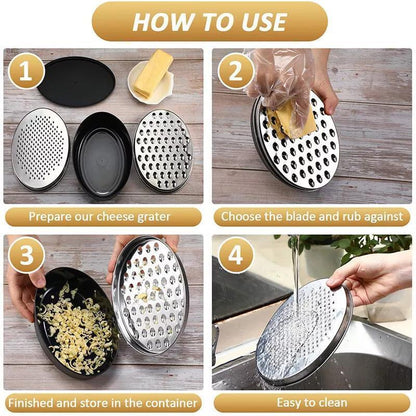 Stainless Steel Kitchen Cheese Grater with Container Storing Fruits Cheese Box - Grey - Mekamart Australia