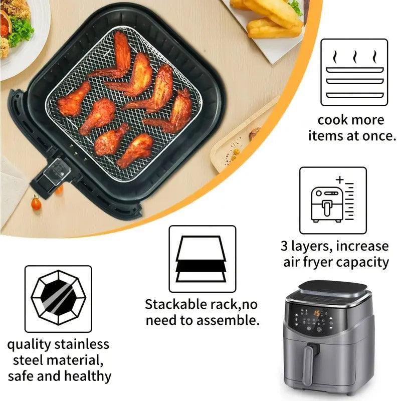 Air Fryer Grill Rack Multi Layer Removable Shelf Mesh Rack for Cooking BBQ - Round - Mekamart Australia