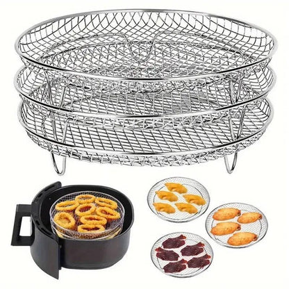 Air Fryer Grill Rack Multi Layer Removable Shelf Mesh Rack for Cooking BBQ - Round - Mekamart Australia