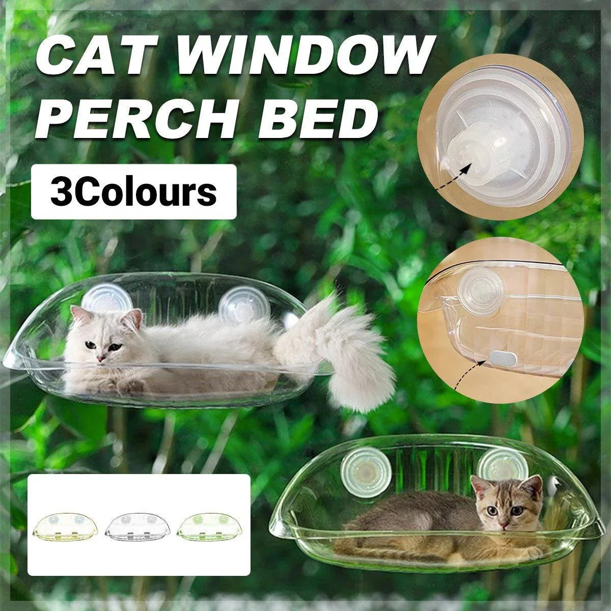 Cat Hammock Bed Glass Hanging Basket Clear Pet Nest Elevated Sleeping Bed - White - Mekamart Australia