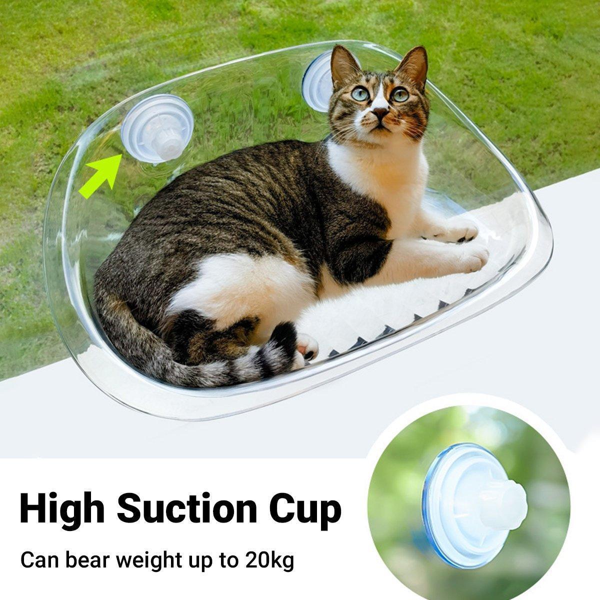 Cat Hammock Bed Glass Hanging Basket Clear Pet Nest Elevated Sleeping Bed - White - Mekamart Australia