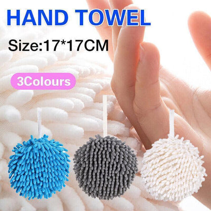 Chenille Hanging Ball Towel for Kitchen Bathroom Hand Drying Absorbent Cloth - Blue - Mekamart Australia