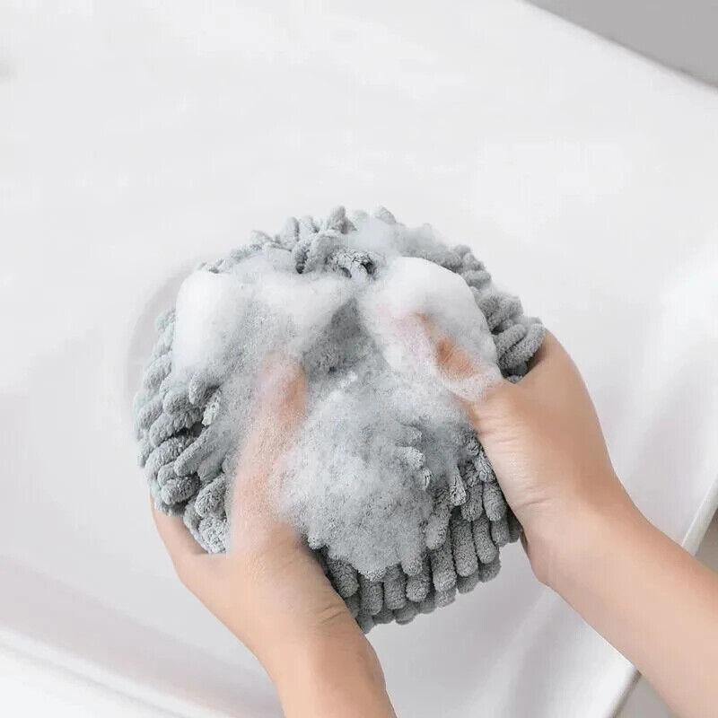 Chenille Hanging Ball Towel for Kitchen Bathroom Hand Drying Absorbent Cloth - White - Mekamart Australia