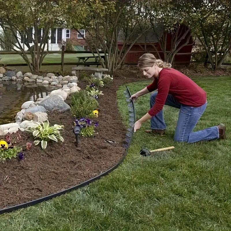 L Shaped Garden Edging Border Landscape Grass Lawn Stone Edge Fence Strip - Green - Mekamart Australia