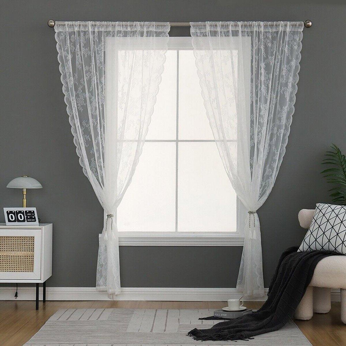 Elegant Lace Curtain Bedroom Window Door Screen Privacy Window Decor - 145*150cm - Mekamart Australia