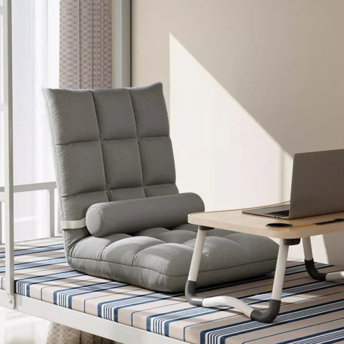 Floor Lounge Sofa Bed Chair with Lumbar Pillow Folding Adjustable Cushion - Cyan - Mekamart Australia