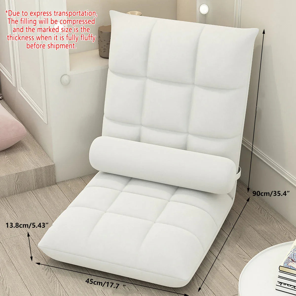 Floor Lounge Sofa Bed Chair with Lumbar Pillow Folding Adjustable Cushion - Orange - Mekamart Australia