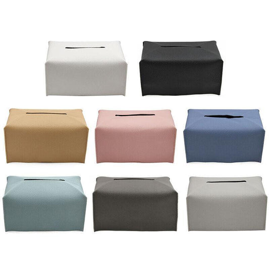 Large Size Tissue Box Dispenser Paper Holder Napkin Case Pu Leather Cover - Black - Mekamart Australia