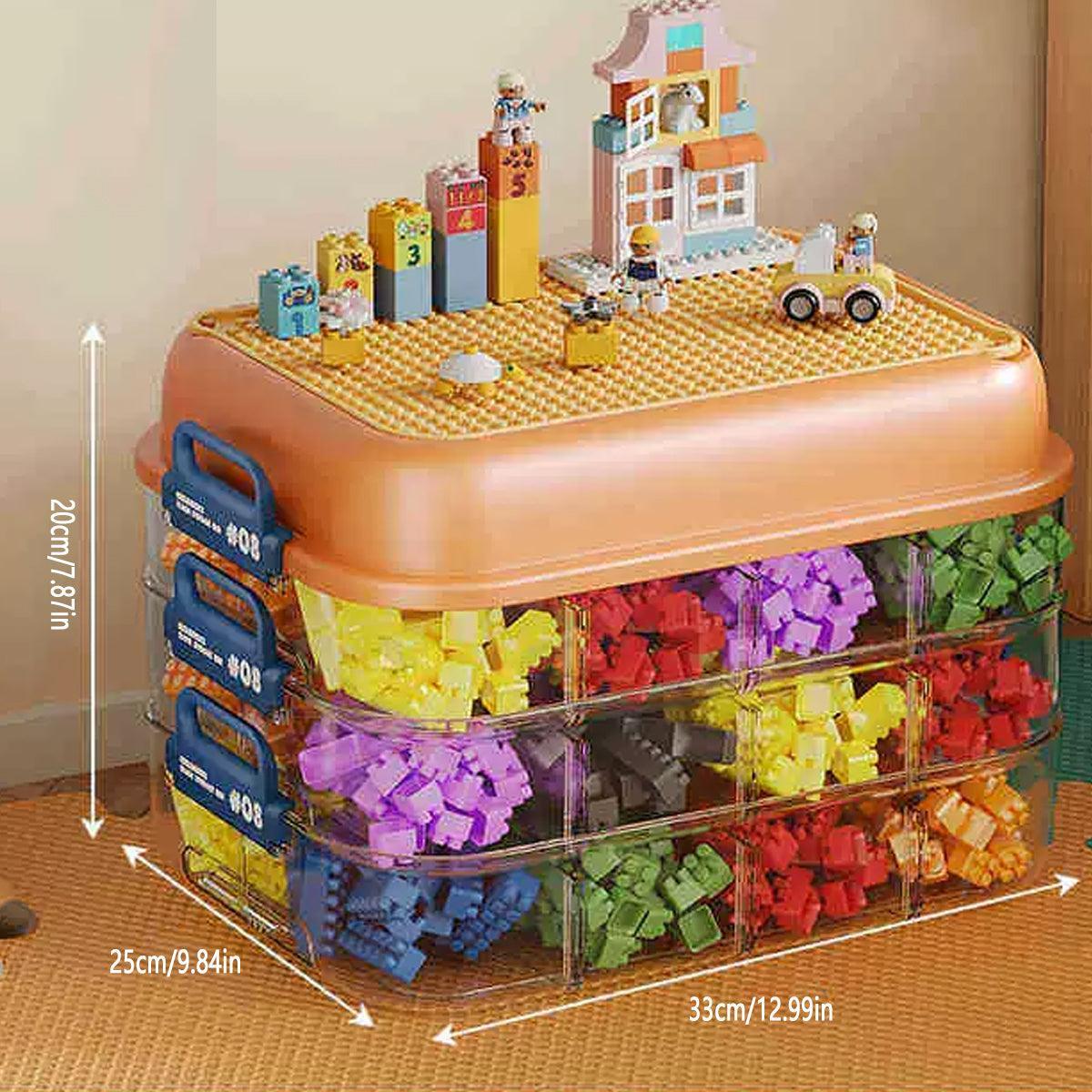 3-Layer Stackable Storage Box for Building Blocks Toy Organizer with Sorting Trays - Green - Mekamart Australia