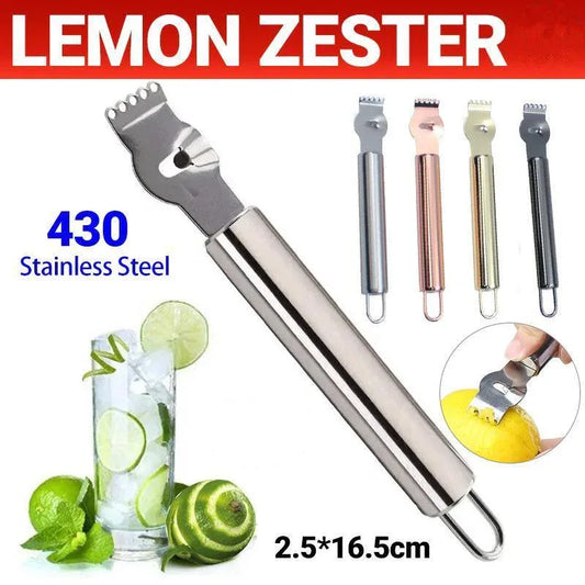 Lemon Zester Grater Knife Tool Stainless Steel with Channel Garnish Citrus Lime - Black - Mekamart Australia