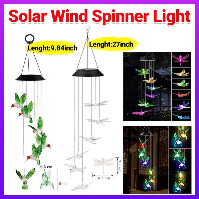 Wind Chimes Solar Powered Led Lights Changing Hanging Garden Yard Outdoor Decor - Dragonfly - Mekamart Australia