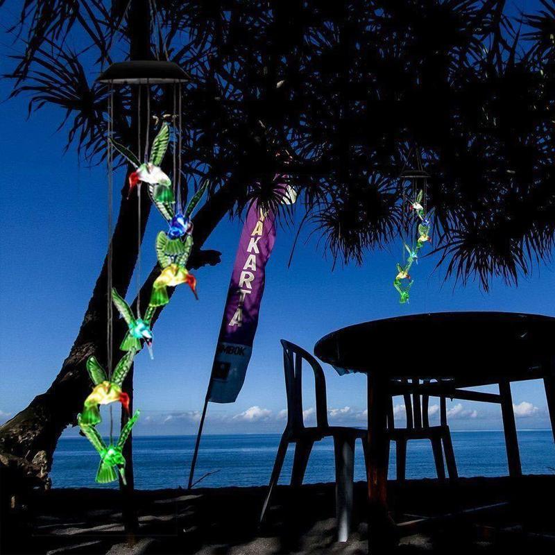 Wind Chimes Solar Powered Led Lights Changing Hanging Garden Yard Outdoor Decor - Dragonfly - Mekamart Australia