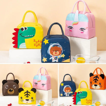 3D Bento Lunch Bag Cartoon Handbag Insulated Food Box Bag for Students LunchTote - Yellow Dinosaur - Mekamart Australia