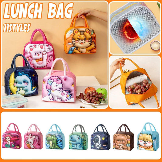 Cute 3D Cartoon Insulated Lunch Bag Oxford Fabric Bento Tote for School Use - Orange Tiger - Mekamart Australia