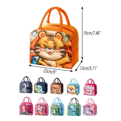 Cute 3D Cartoon Insulated Lunch Bag Oxford Fabric Bento Tote for School Use - Rose Kitten - Mekamart Australia