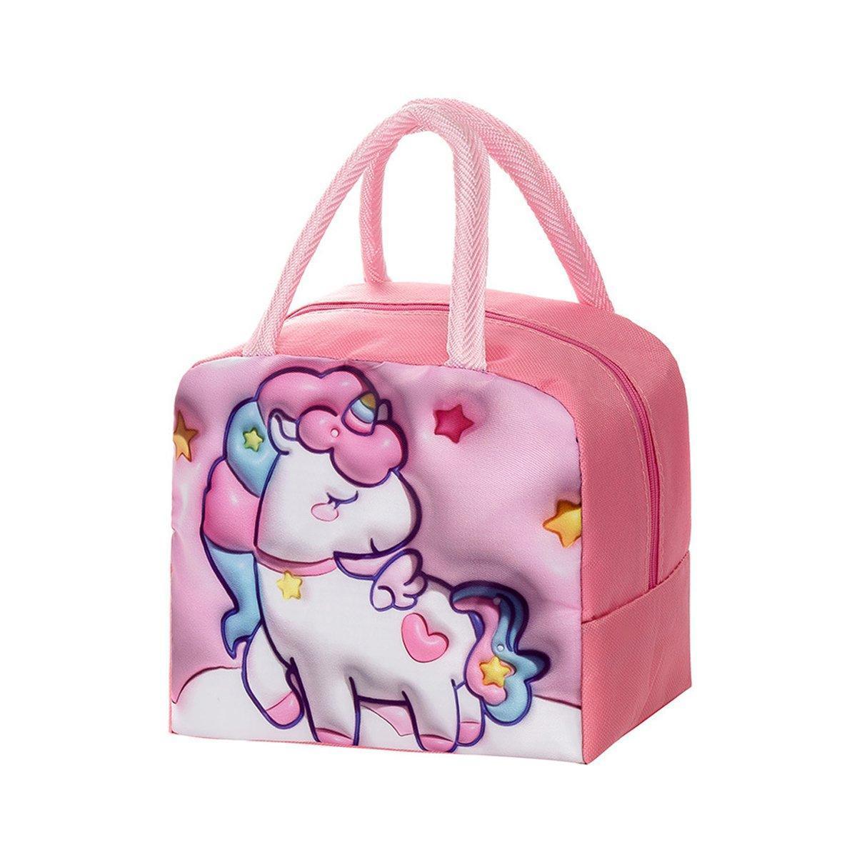 Cute 3D Cartoon Insulated Lunch Bag Oxford Fabric Bento Tote for School Use - Rose Kitten - Mekamart Australia