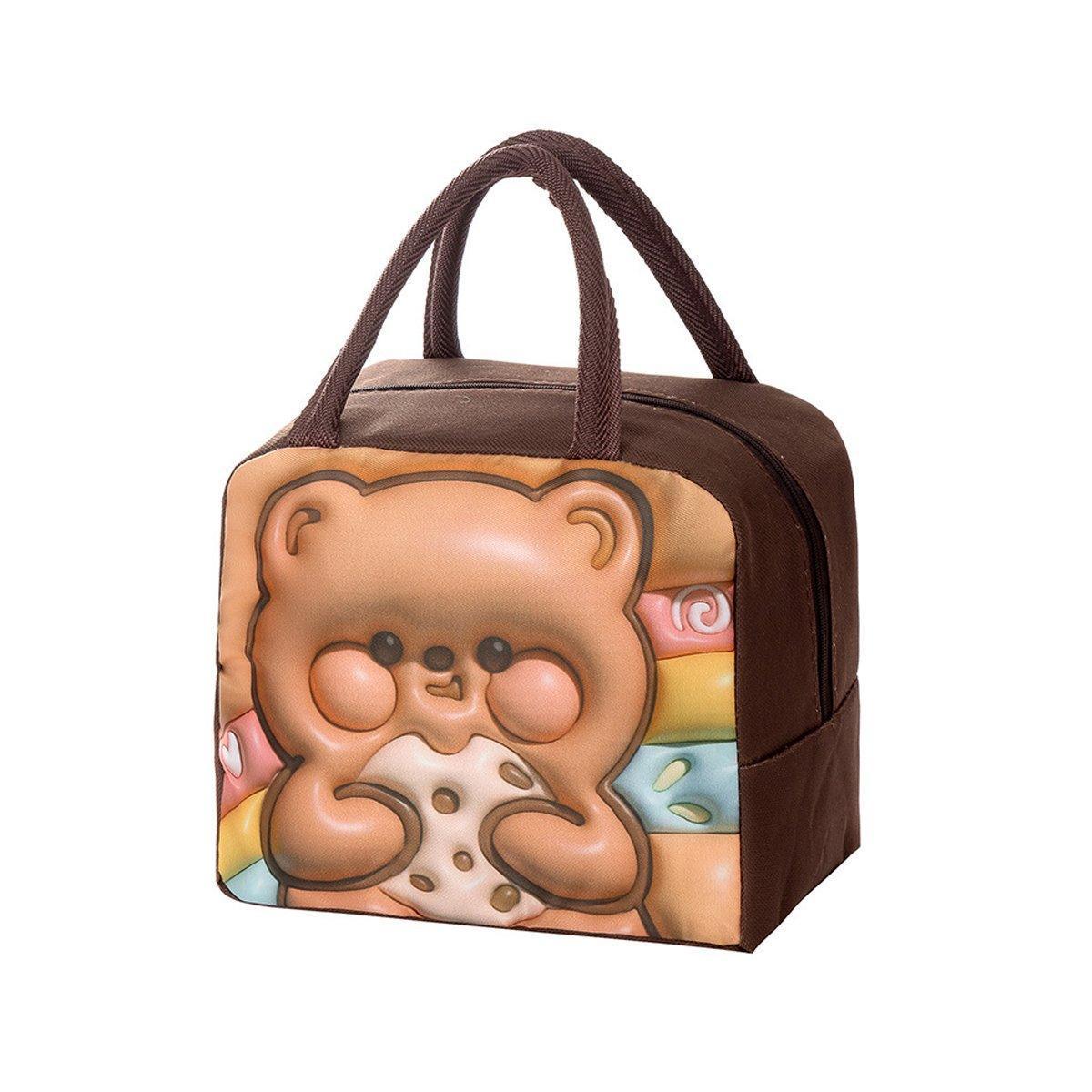 Cute 3D Cartoon Insulated Lunch Bag Oxford Fabric Bento Tote for School Use - Rose Kitten - Mekamart Australia