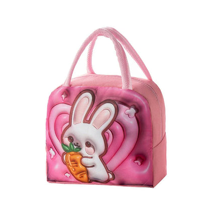 Cute 3D Cartoon Insulated Lunch Bag Oxford Fabric Bento Tote for School Use - Rose Kitten - Mekamart Australia