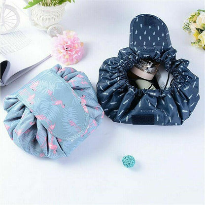 Portable Travel Makeup Bag Drawstring Cosmetic Pouch Lazy Storage Organiser Case - Orange Flower - Mekamart Australia