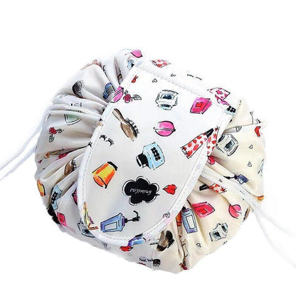 Portable Travel Makeup Bag Drawstring Cosmetic Pouch Lazy Storage Organiser Case - Orange Flower - Mekamart Australia