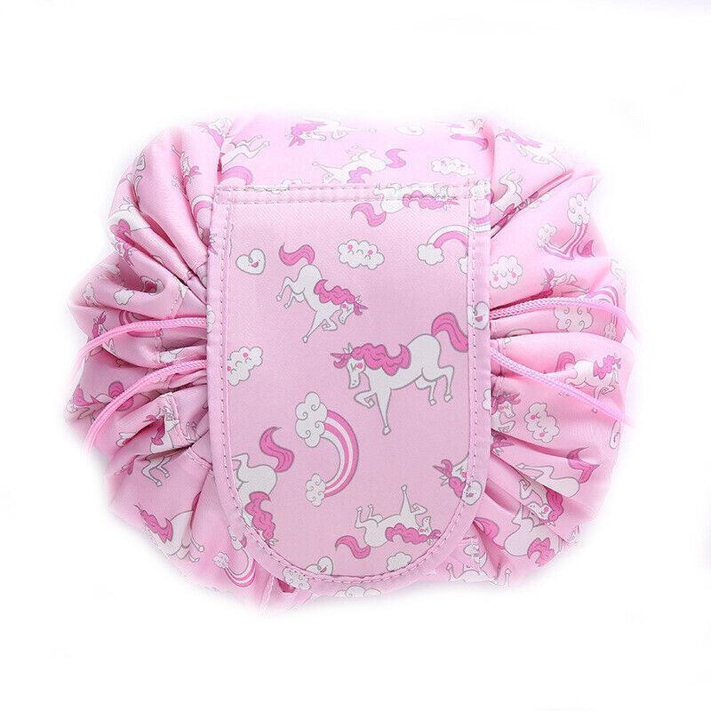 Portable Travel Makeup Bag Drawstring Cosmetic Pouch Lazy Storage Organiser Case - Orange Flower - Mekamart Australia
