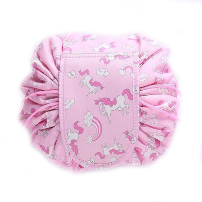 Portable Travel Makeup Bag Drawstring Cosmetic Pouch Lazy Storage Organiser Case - Orange Flower - Mekamart Australia