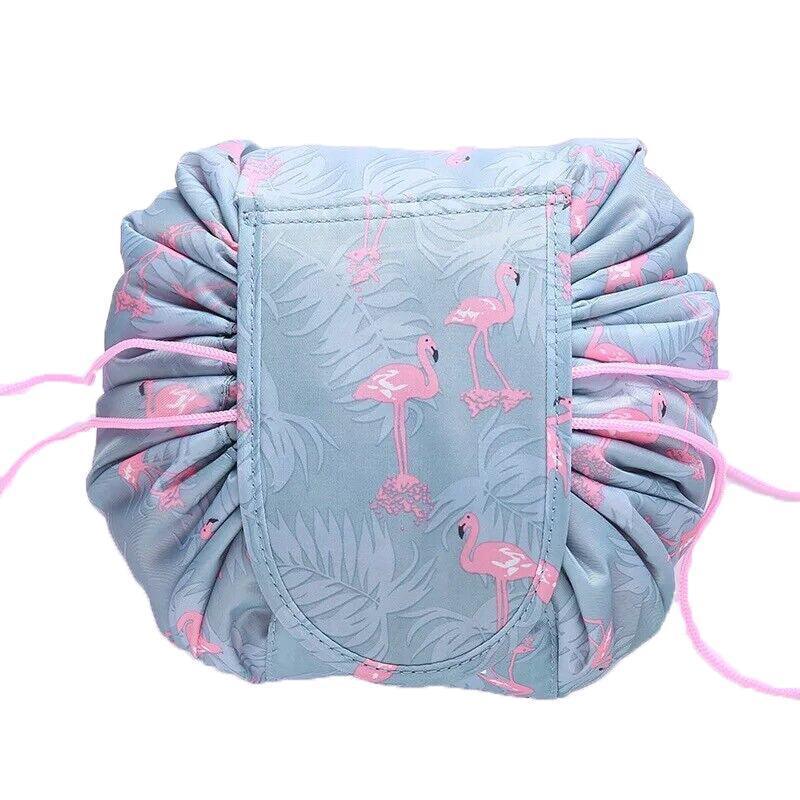 Portable Travel Makeup Bag Drawstring Cosmetic Pouch Lazy Storage Organiser Case - Orange Flower - Mekamart Australia