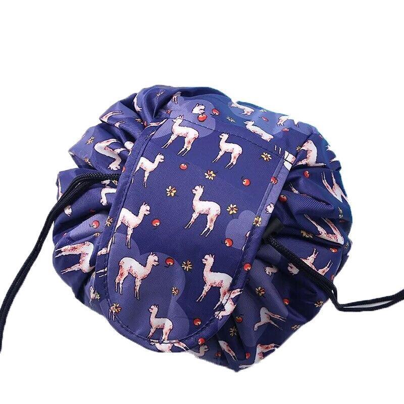 Portable Travel Makeup Bag Drawstring Cosmetic Pouch Lazy Storage Organiser Case - Orange Flower - Mekamart Australia
