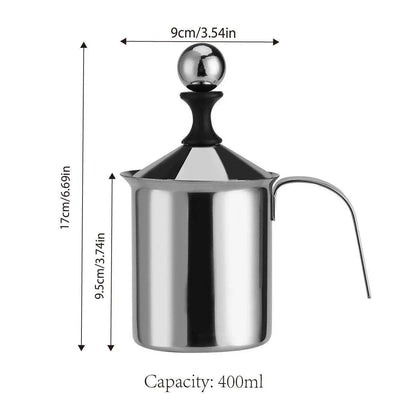 400ml Stainless Steel Manual Milk Frother Double Mesh Strainer Frothing Pitcher - Mekamart Australia